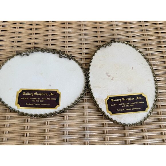 Vintage 80's Pair Victorian Girls, St Bernard Dog Brass Chain Frame Wall Decor - Picture 13 of 13